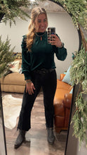 Load image into Gallery viewer, Mock Neck Puff Sleeve Velvet Blouse