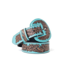 Load image into Gallery viewer, Turquoise Bloom Leather Belt