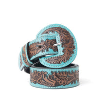 Load image into Gallery viewer, Turquoise Bloom Leather Belt
