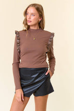 Load image into Gallery viewer, Mocha Ruffled Long Sleeve Top
