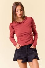 Load image into Gallery viewer, Ruby Ribbed Ruffle Long Sleeve
