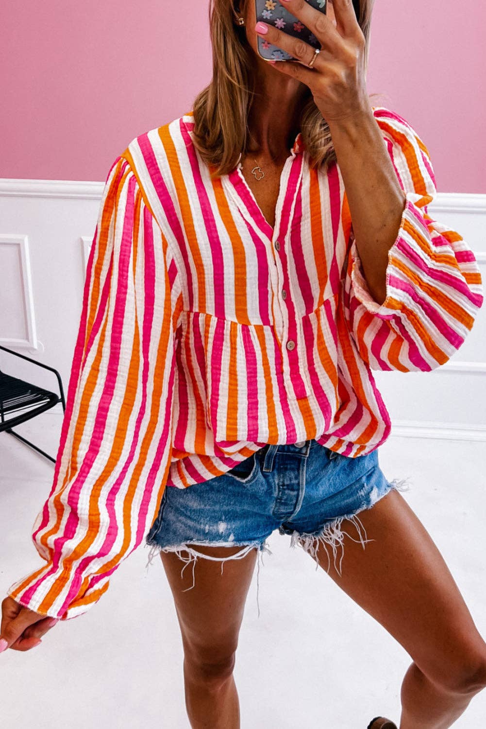 Orange Striped Blouse