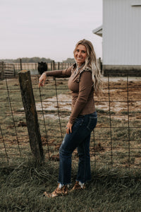 Mocha Ruffled Long Sleeve Top