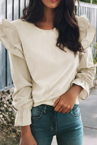 Ruffled Sleeve Corduroy Blouse